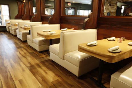 Solid Wood Leg Brown Leather Upholstered Restaurant Booth 120cm Length