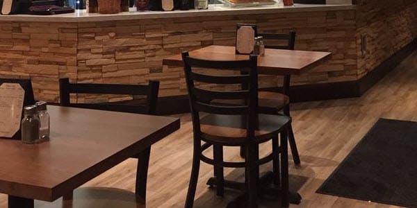 Restaurant metal chairs wood table tops