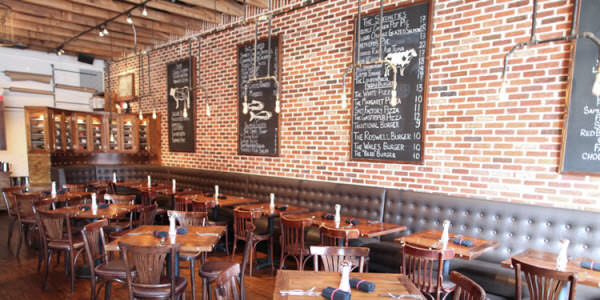 Steak house restaurant booths, tables and chairs