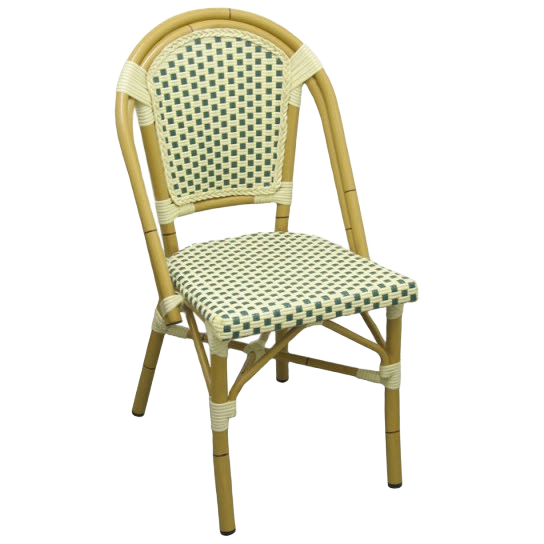 Aluminum Bamboo Patio Chair With Green and White Rattan