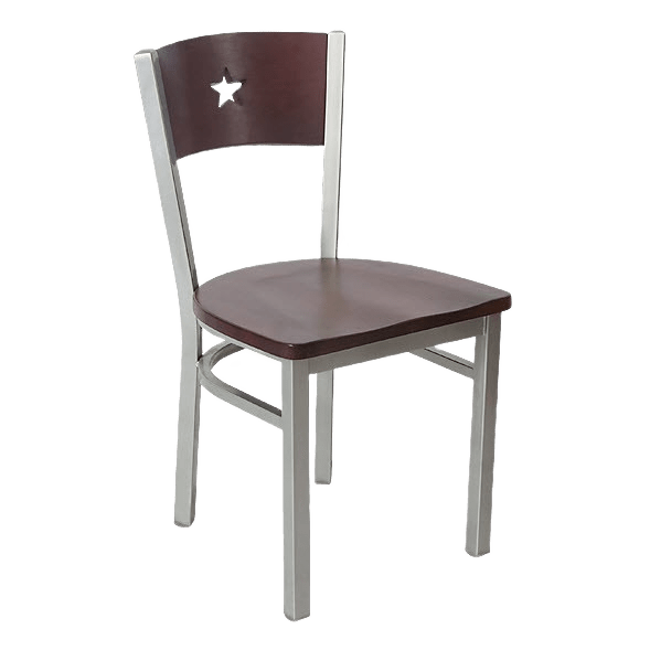 Silver Interchangeable Back Metal Chair With a Star in the Back