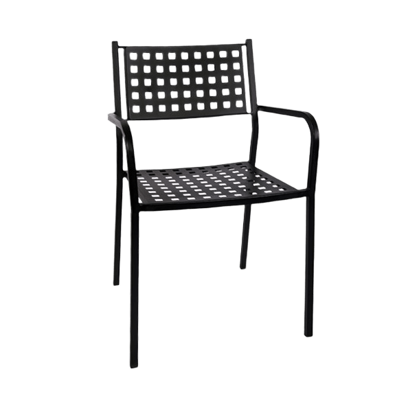 Matrix Back Patio Chair with Armrest in Black Finish