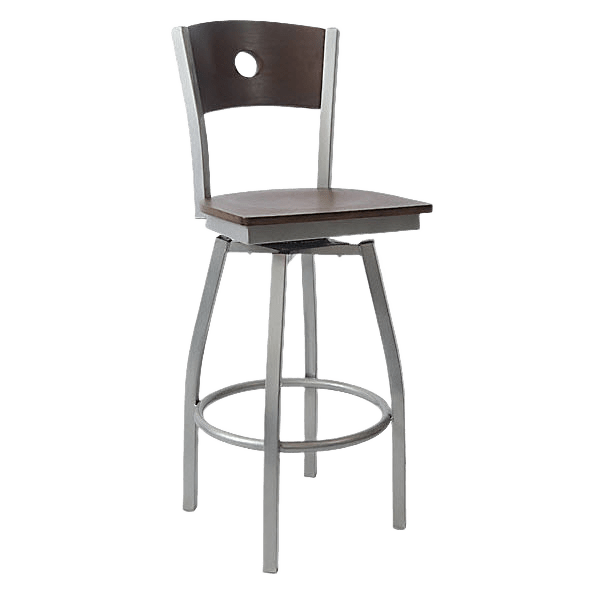 Silver Interchangeable Swivel Metal Bar Stool with Circled Back 