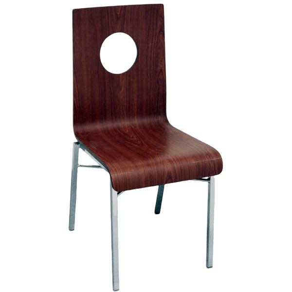 Deco Chair With Curved Wood Seat and Back and a Chrome Frame