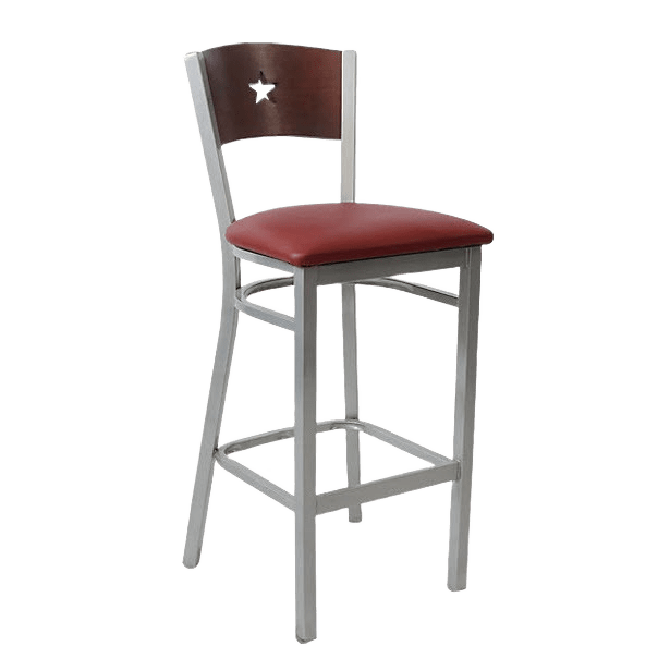 Silver Interchangeable Back Metal Bar Stool With a Star in the Back