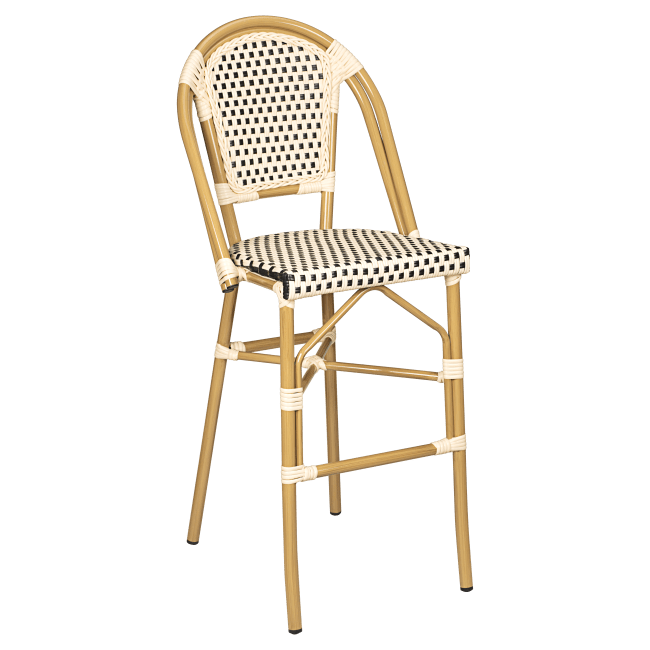 Aluminum Bamboo Patio Bar Stool with Black and Cream Rattan
