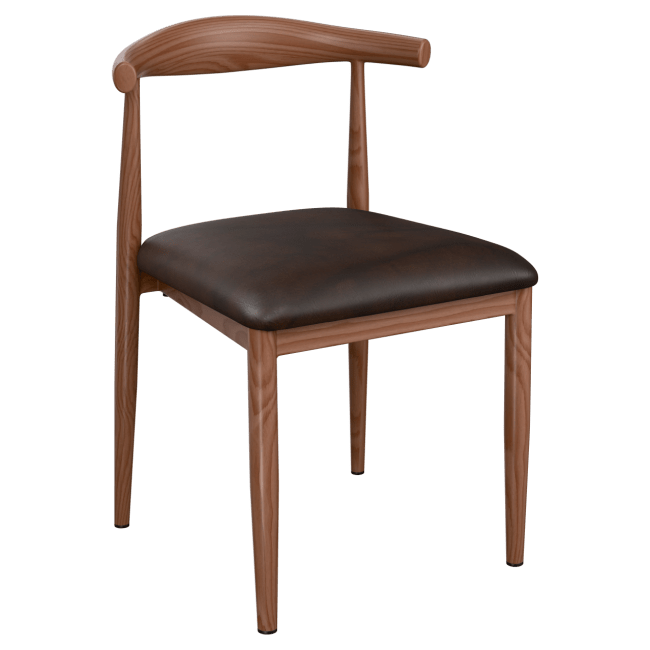 Wood Grain Metal Chair in Walnut Finish with Padded Seat 