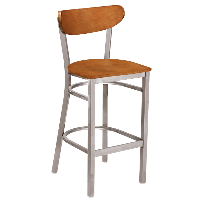 Curvy Bar Stool in Clear Coat with Wood Back