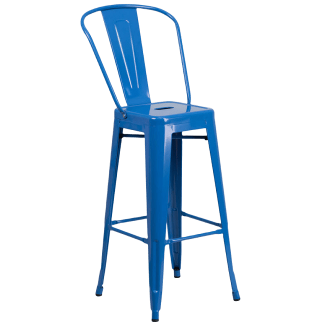 Blue Bistro Style Metal Bar Stool