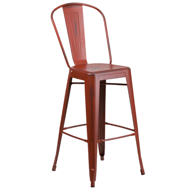Distressed Red Bistro Style Bar Stool