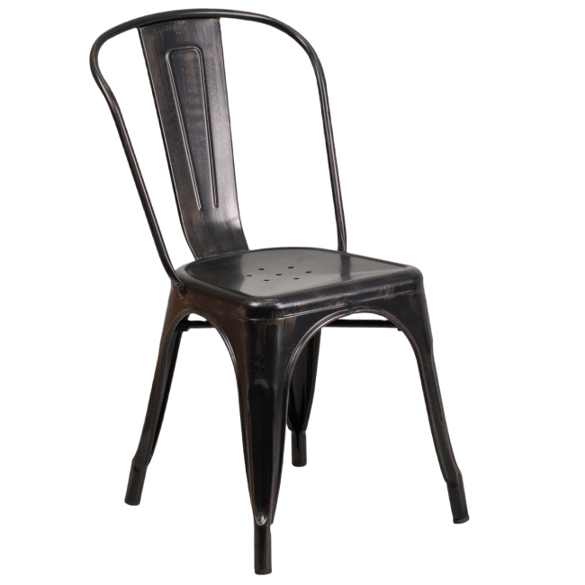 Black-Antique Gold Bistro Style Metal Chair