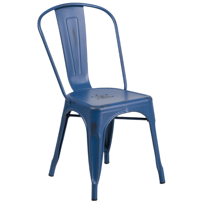 Distressed Dark Blue Bistro Style Metal Chair