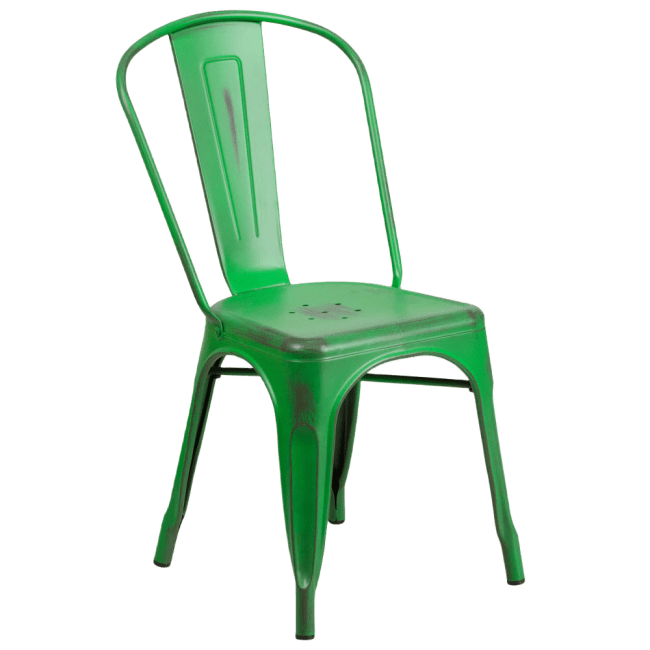 Distressed Green Bistro Style Metal Chair