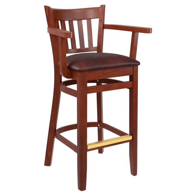 Premium US Made Vertical Slat Wood Bar Stool With Arms