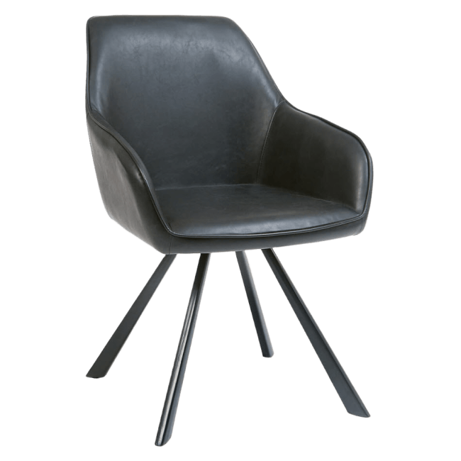 Lounge Metal Arm Chair with Black Vinyl Upholstery 