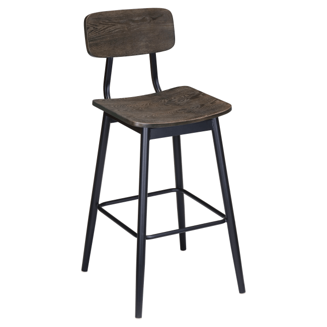 Basel Metal Bar Stool with Wood Back and Seat