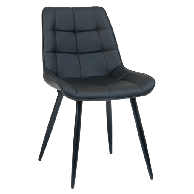 Black Metal Chair with Padded Black Vinyl Upholstery