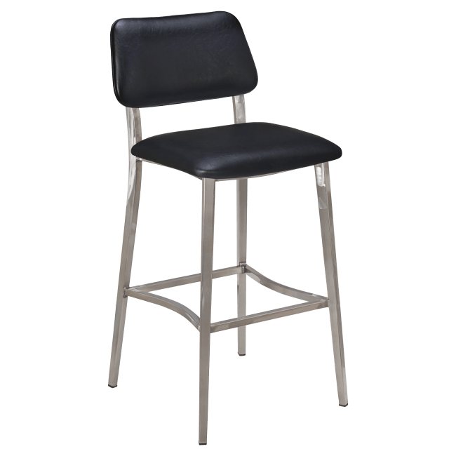 Luca Metal Bar Stool with Padded Back in Clear Coat Finish