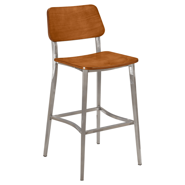 Luca Metal Bar Stool with Wood Back in Clear Coat Finish