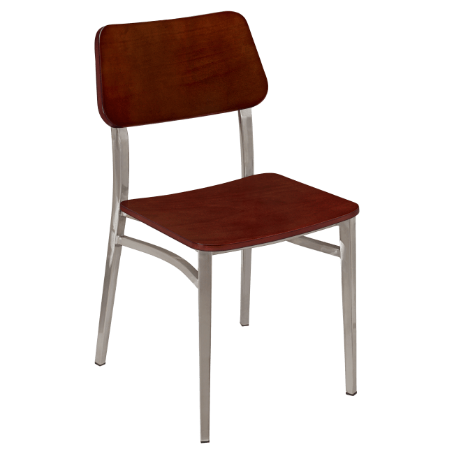 Luca Metal Chair with Wood Back in Clear Coat Finish