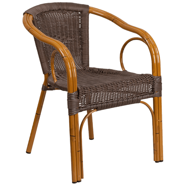 Dark Brown Rattan Chair with Cherry Aluminum Frame