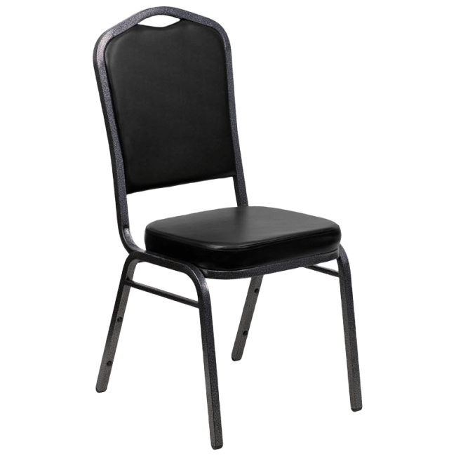 Silver Vein Metal Stack Chair in Black Vinyl