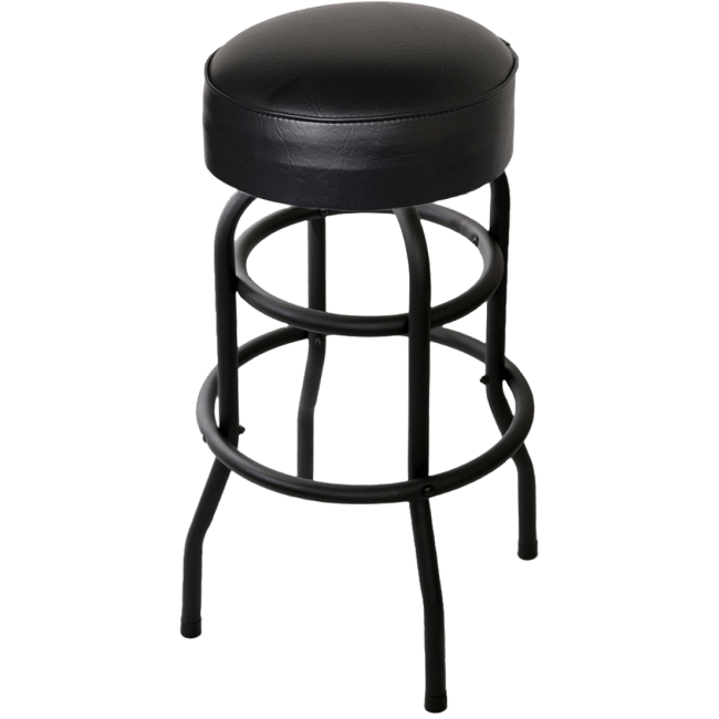 Black Swivel Bar Stool with a Double Ring and Black Padded Vinyl Seat