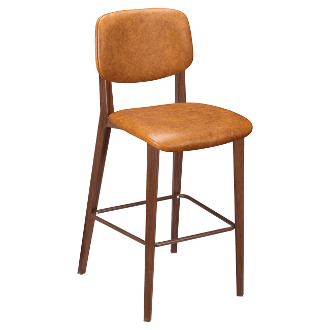 Enzo Wood Grain Metal Bar Stool with Padded Back