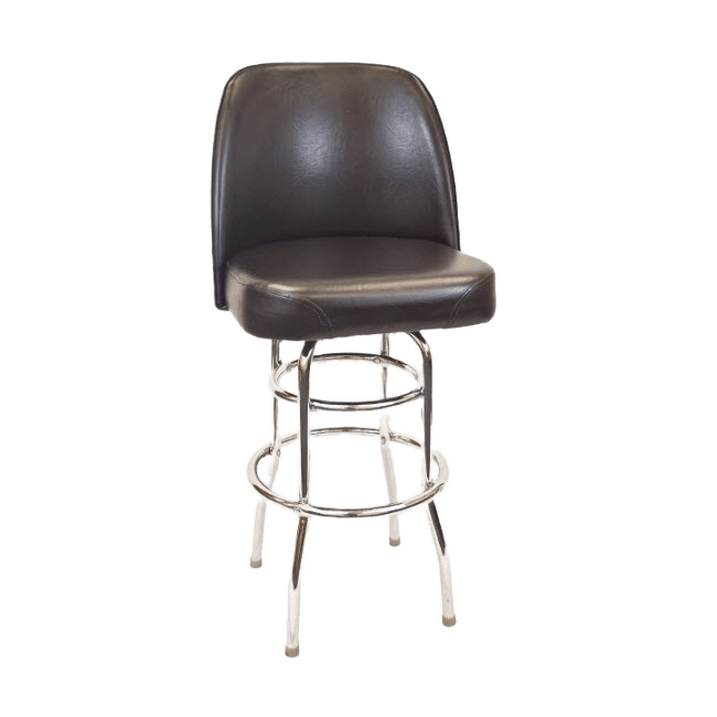 Chrome Swivel Bar Stool with a Double Ring Frame and Black Vinyl Bucket Padded Seat - Extra Large Seat