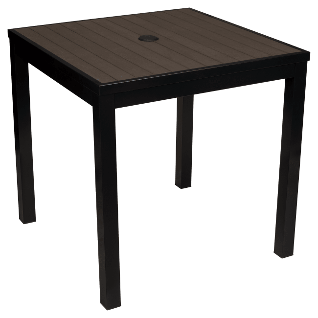 Aluminum Outdoor Table in Black Finish and Dark Walnut Faux Teak