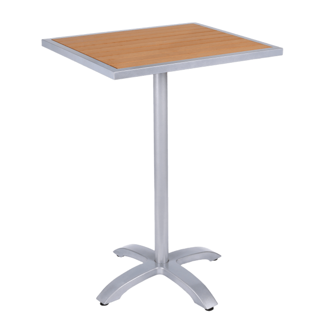 Aluminum Faux Teak Look Patio Bar Height Table Set with Base
