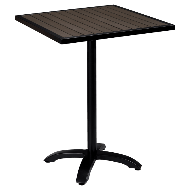 Black Aluminum Patio Bar Table with Dark Walnut Faux Teak