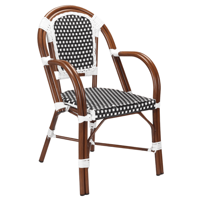 Aluminum Bamboo Patio Armchair With Black & White Rattan