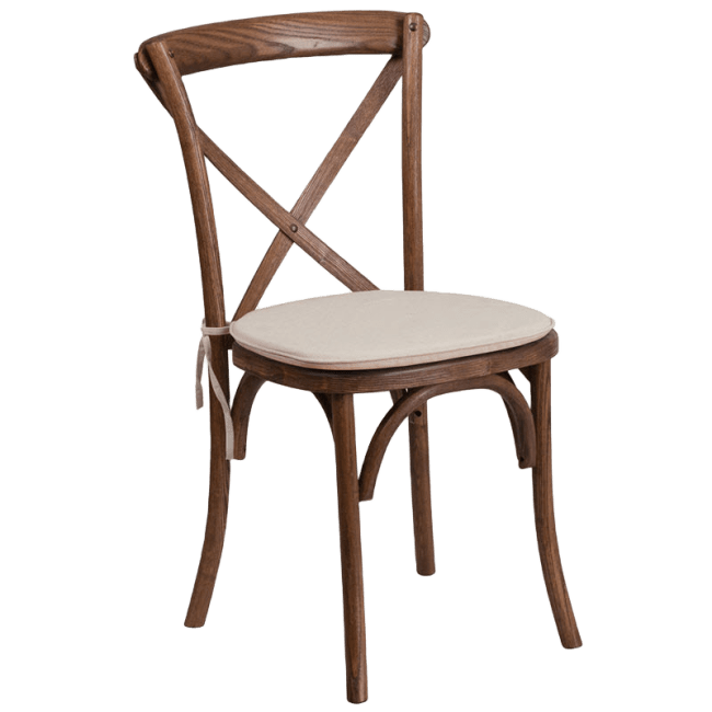 Stackable X Back Wood Chair with Cushioned Seat