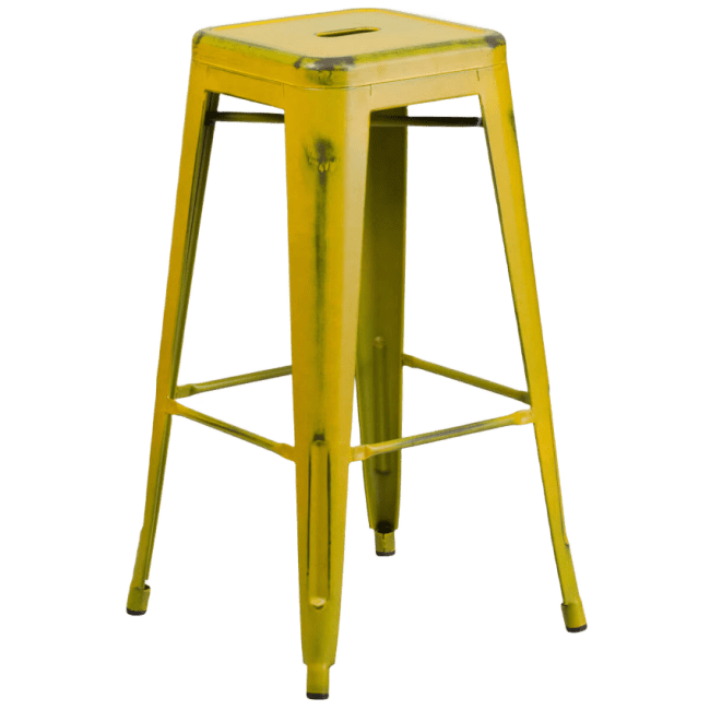 Backless Distressed Yellow Bistro Style Bar Stool