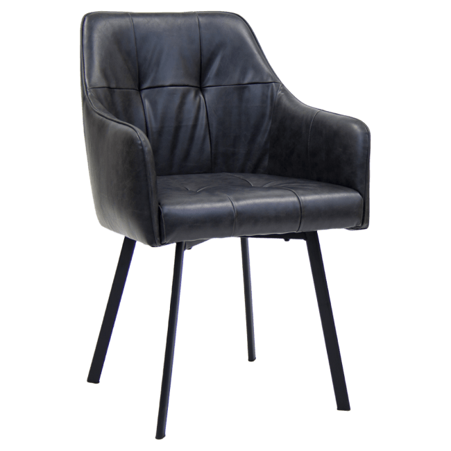  Recessed Dark Grey Vinyl Metal Arm Chair