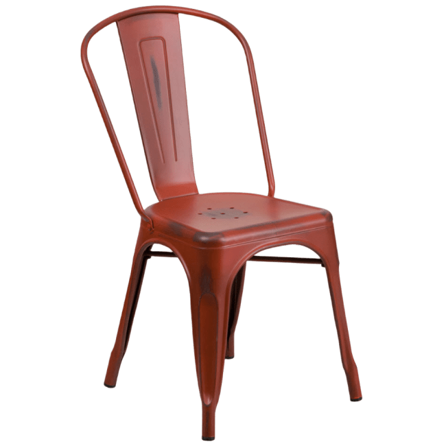Distressed Red Bistro Style Metal Chair
