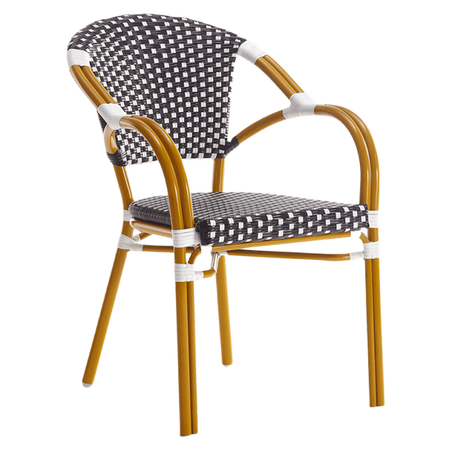 Aluminum Patio Chair in Cherry Finish and Black and White Rattan