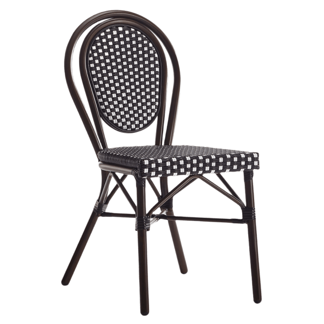Aluminum Patio Chair in Brown Finish and Black and White Rattan