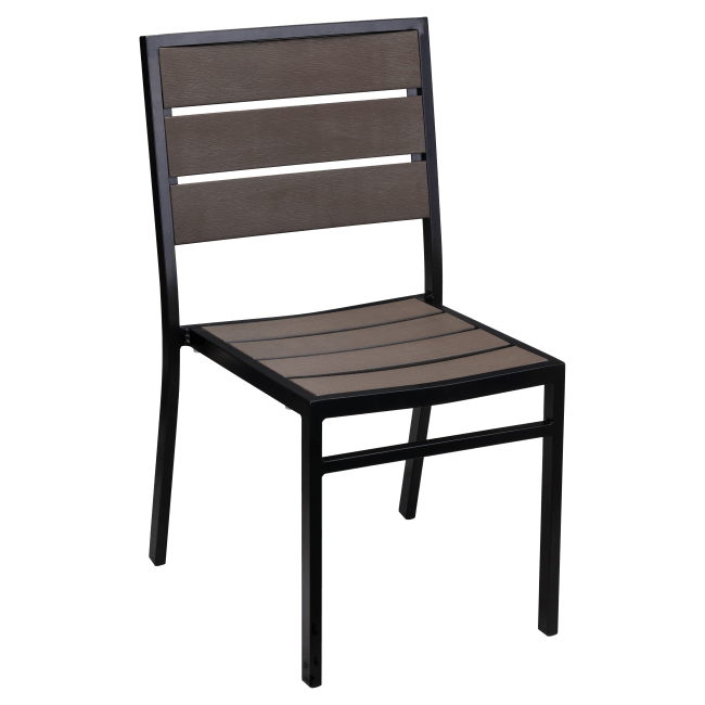 Black Aluminum Chair with Dark Walnut Faux Teak