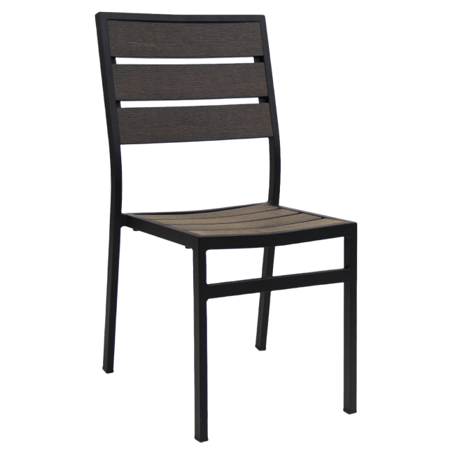Black Aluminum Chair with Dark Walnut Plastic Teak