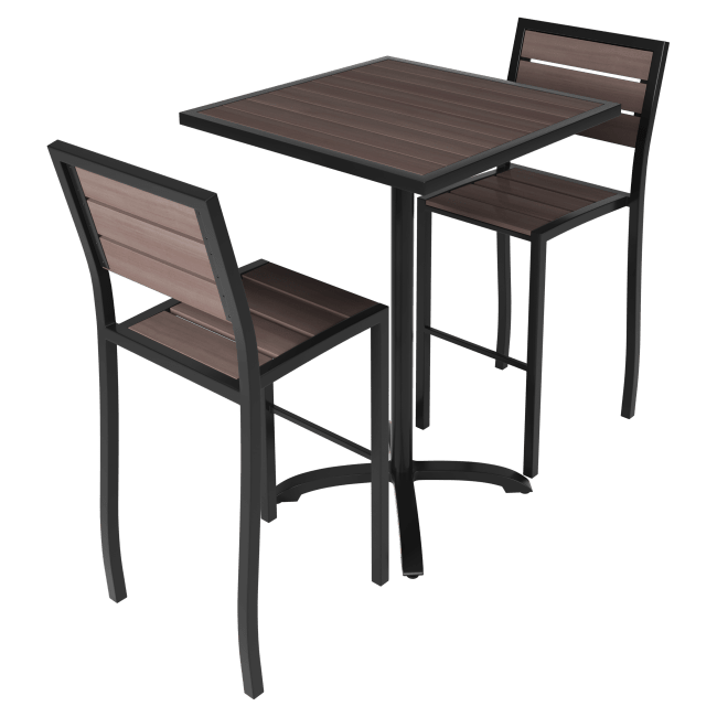 Black Aluminum & Dark Walnut Bar Height Patio Set