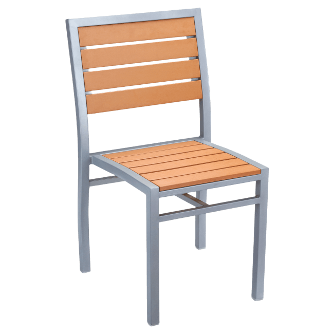 Grey Heavy Duty Patio Chair with Faux Teak in Natural Finish