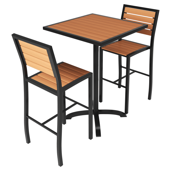 Black Aluminum & Faux Teak Bar Height Patio Set