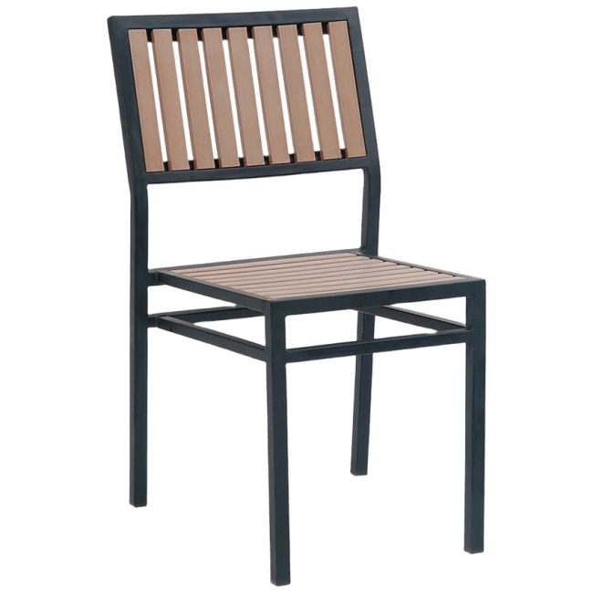 Black Metal Chair with Natural Finish Vertical Slat Faux Teak
