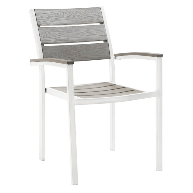 White Metal Armchair with Grey Finish Plastic Teak