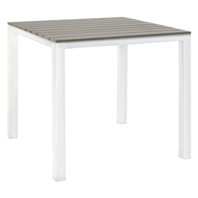 White Metal Patio Table with Grey Faux Teaks