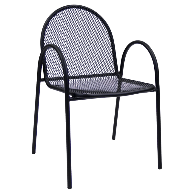 Black Metal Mesh Patio Arm Chair