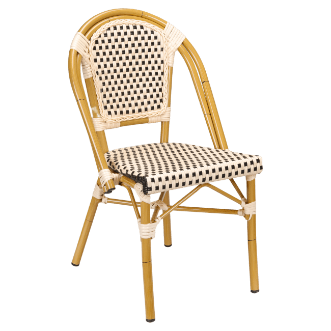 Aluminum Bamboo Patio Chair with Black and Cream Rattan