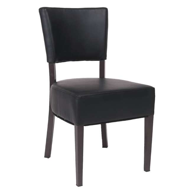 Brown Metal Chair with Black Vinyl Padded Back and Seat